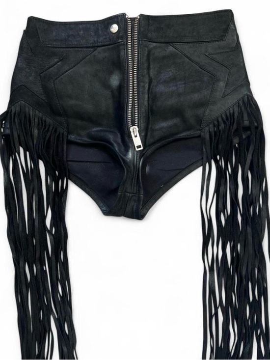 Diesel Pants - DIESEL Black Leather Fringe Shorts - Size
S